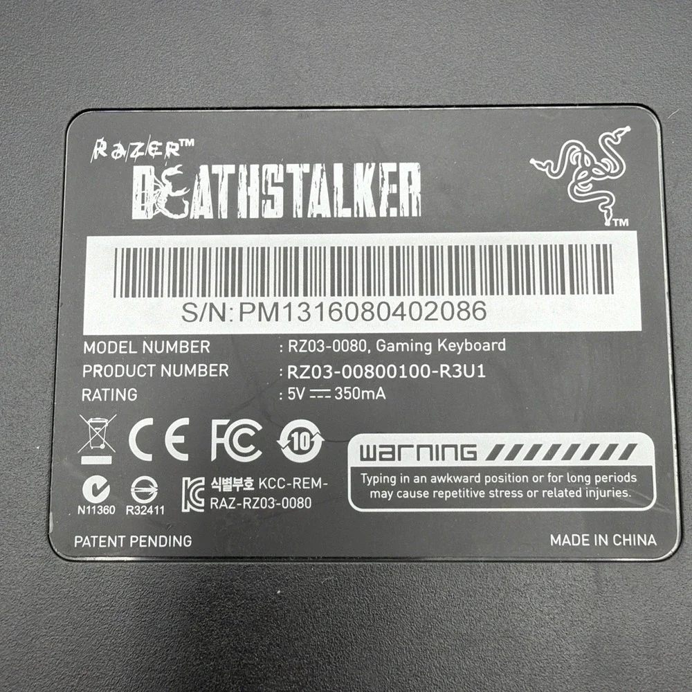 Razer DeathStalker Gaming Keyboard RZ03-0080 Green Backlit  Wired USB BLK Tested